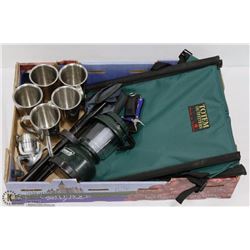 LOT OF FISHING ITEMS, INCLUDES 2 PORTABLE SEATS