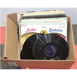 BOX OF RECORDS INCL 33 AND 78 RPMS INCL PAUL ANKA,