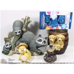 BOX OF ASST GARDEN ORNAMENETS INCL PUPPIES,