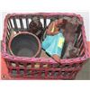 BASKET WITH 3 PLASTER OF PARIS BEARS, GIFTWARE ETC