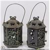 SET OF 2 ESTATE ANTIQUE CAST IRON CANDLE LANTERNS