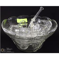 VINTAGE PUNCH BOWL SET WITH SPOON AND CUPS