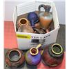 BOX WITH MEXICAN POTTERY VASES ETC
