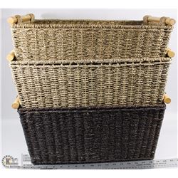 LOT OF 3 LARGE WICKER BASKETS