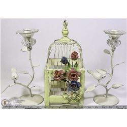 COUNTRY CHIC DECORATIVE BIRD CAGE WITH PAIR OF