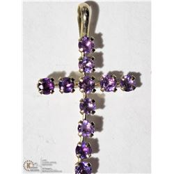 10K YELLOW GOLD AMETHYST CROSS PENDANT