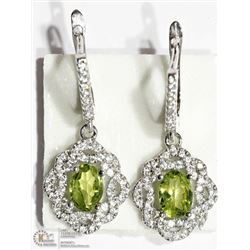 STERLING SILVER  PERIDOT & CZ DROP EARRINGS