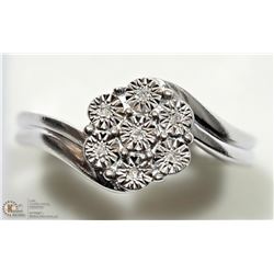STERLING SILVER 7 DIAMOND FLORAL RING SIZE 7