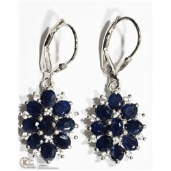 STERLING SILVER  SAPPHIRE FLORAL DROP EARRINGS