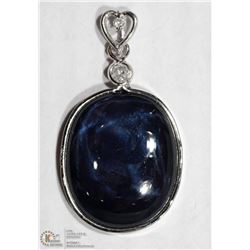 14K WHITE GOLD SAPPHIRE PENDANT W/ DIAMOND BAIL