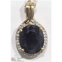 STERLING SILVER GOLD PLATED BLK SAPPHIRE PENDANT