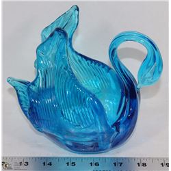 BLUE ART GLASS SWAN CANDY DISH