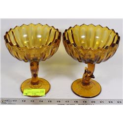 PAIR OF AMBER GLASS CANDY BOWLS