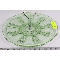 GREEN DEPRESSION GLASS SERVING PLATTER