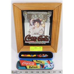 COCA COLA MIRROR AND PEN IN METAL BOX