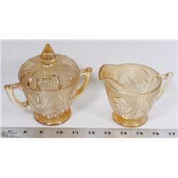 DEPRESSION GLASS IRIS & HERRINGBONE CREAM & SUGAR