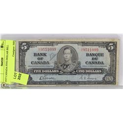 1937 CANADA FIVE DOLLAR BILL