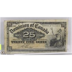 1900 CANADA TWENTY FIVE CENTS SHINPLASTER BILL