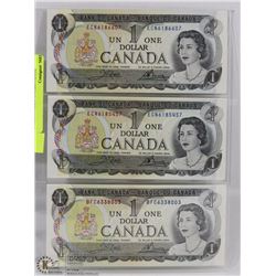 LOT OF 3- 1973 CANADA ONE DOLLAR BILLS UNCIRCULATE