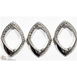 THREE STERLING SILVER DIAMOND LOOP PENDANTS