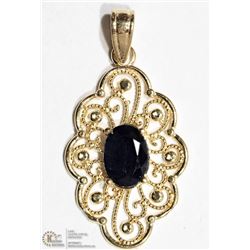 14K YELLOW GOLD SAPPHIRE ANTIQUE STYLE PENDANT