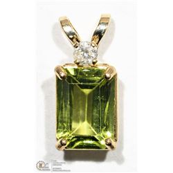 10K YELLOW GOLD PERIDOT & DIAMOND CLASSIC PENDANT