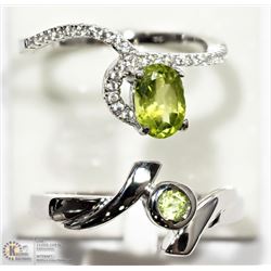TWO STERLING SILVER PERIDOT RINGS SIZE 7.5, 8
