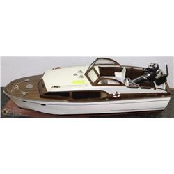 LARGE HANDMADE WOODEN REMOTE CONTROL BOAT MADE