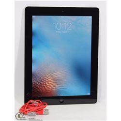 BLACK APPLE iPAD WITH CHARGE CORD.