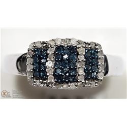 STERLING SILVER BLUE & WHITE DIAMOND RING. SIZE 7