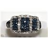 Image 1 : STERLING SILVER BLUE & WHITE DIAMOND RING. SIZE 7