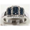 Image 2 : STERLING SILVER BLUE & WHITE DIAMOND RING. SIZE 7