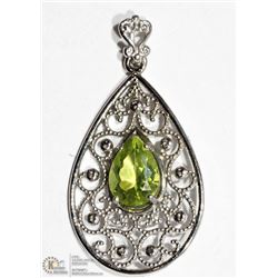 14K WHITE GOLD PERIDOT ANTIQUE STYLE PENDANT