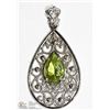 Image 1 : 14K WHITE GOLD PERIDOT ANTIQUE STYLE PENDANT
