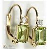 Image 2 : 14K YELLOW GOLD PERIDOT AND DIAMOND EARRINGS