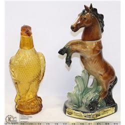 FLAT OF 2 VINTAGE DECANTERS EAGLE HORSE