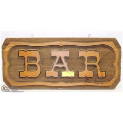 1960S SOLID WOOD CARVED BAR SIGN
