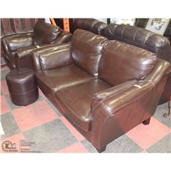 ESTATE BROWN LEATHER LOVESEAT, CHAIR &