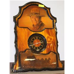 LARGE WOODEN JOHN WAYNE  PICTURE CLOCK