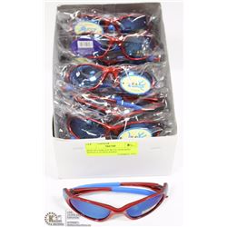 BOX OF OAKLEY BLUE AND RED REPLICA SUNGLASSES