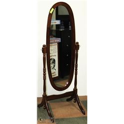 CHERRY WOOD FLOOR VANITY MIRROR - STANDS 59"