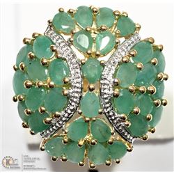 STERLING SILVER GOLD PLATED LARGE 31 EMERALD RING