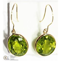 14K YELLOW GOLD LARGE PERIDOT DROP EARRINGS