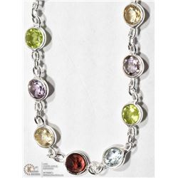 STERLING SILVER 18" GEMSTONE MULTICOLOUR NECKLACE