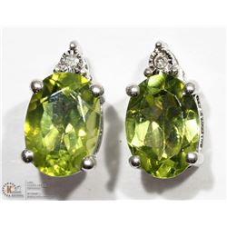 STERLING SILVER PERIDOT & DIAMOND EARRINGS