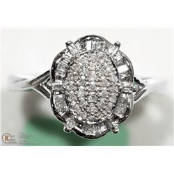 10K WHITE GOLD DIAMOND ANTIQUE STYLE FLORAL RING