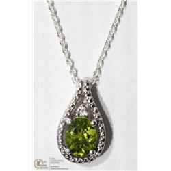 STERLING SILVER PERIDOT & DIAMOND PENDANT W/CHAIN