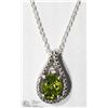 Image 1 : STERLING SILVER PERIDOT & DIAMOND PENDANT W/CHAIN