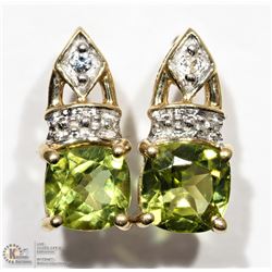 10K YELLOW GOLD PERIDOT AND DIAMOND EARRINGS