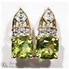 Image 1 : 10K YELLOW GOLD PERIDOT AND DIAMOND EARRINGS